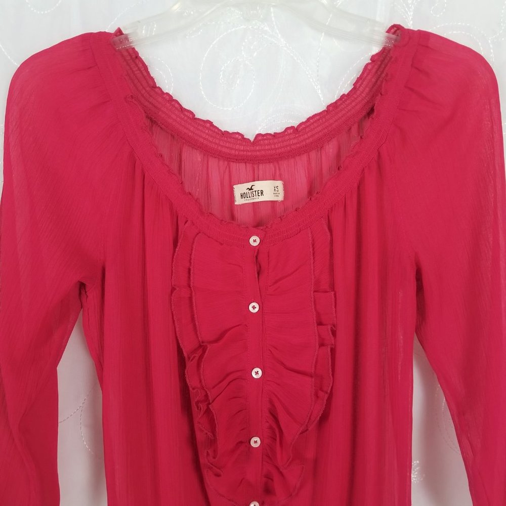 Hollister Sz XS Semi Sheer Top Fuchsia 3/4 Sleeve - Picture 3 of 7